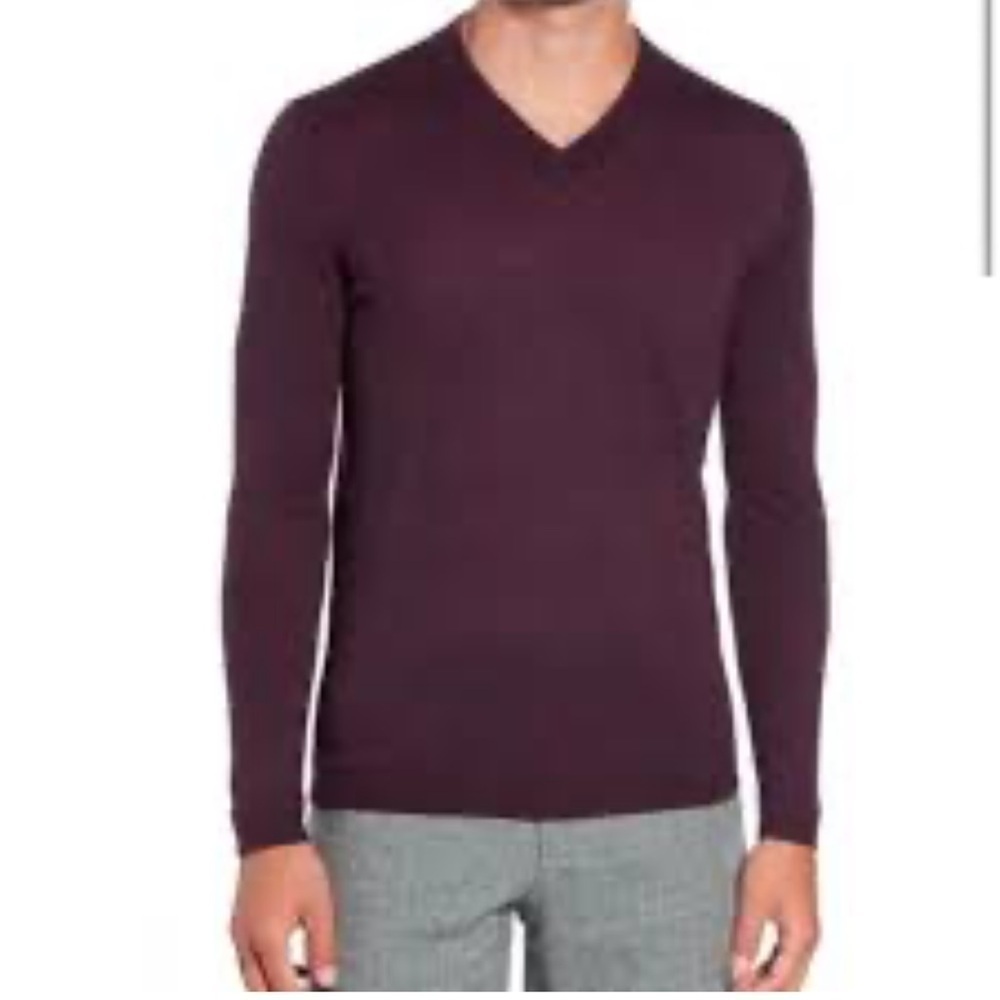 Ted Baker London Burgundy Red Long Sleeve V-neck Merino Wool Sweater size 5